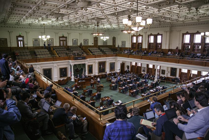 Senators cast their votes on the tenth day of suspended Attorney General Ken Paxton’s impeachment trial at the state capitol in Austin, Texas, on Sept. 15, 2023. The Senate announced that a verdict would be delivered that morning.