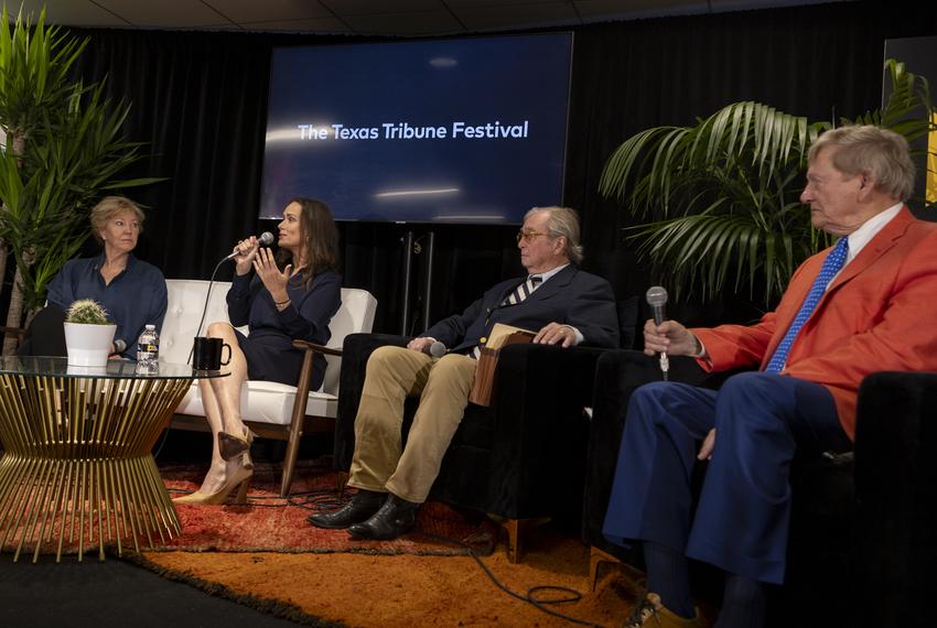 Texas Tribune politics reporter Patrick Svitek moderates a panel with Harriet O’Neill, Erin Epley, Dick DeGuerin and Rusty Hardin about Ken Paxton’s impeachment trial at The Texas Tribune Festival in Austin on Sept. 23, 2023.