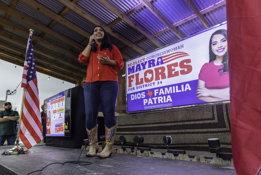 U.S. Rep. Mayra Flores, R-Los Indios, speaks at a rally in Brownsville on Nov. 1, 2022.