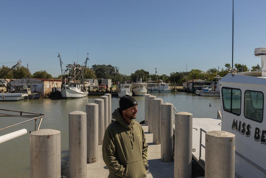 Johny Jurisich poses for a portrait at his family's Texas City dock on Nov. 1, 2023.