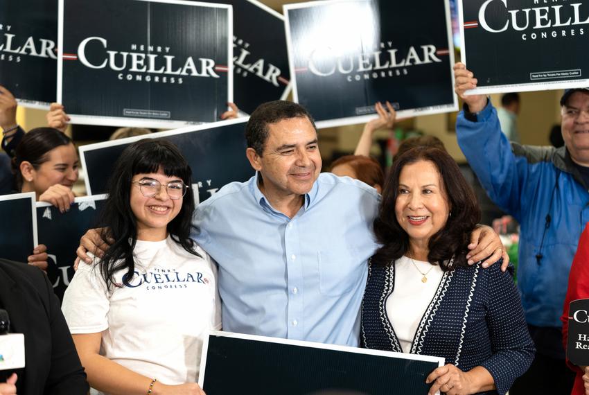 Henry Cuellar celebrates his victory with his daughter Catie and wife Imelda Cuellar on election night in Laredo.