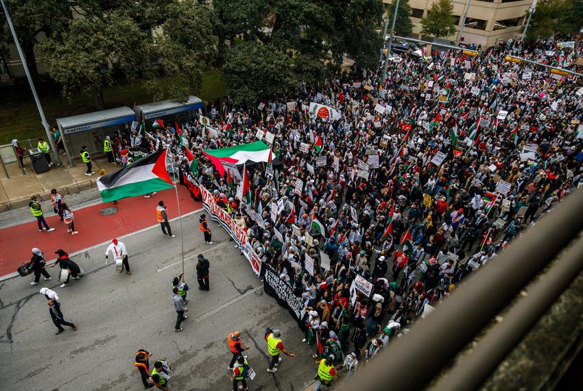 Thousands of Texans march in support for Palestine in downtown Austin on Nov. 12, 2023.