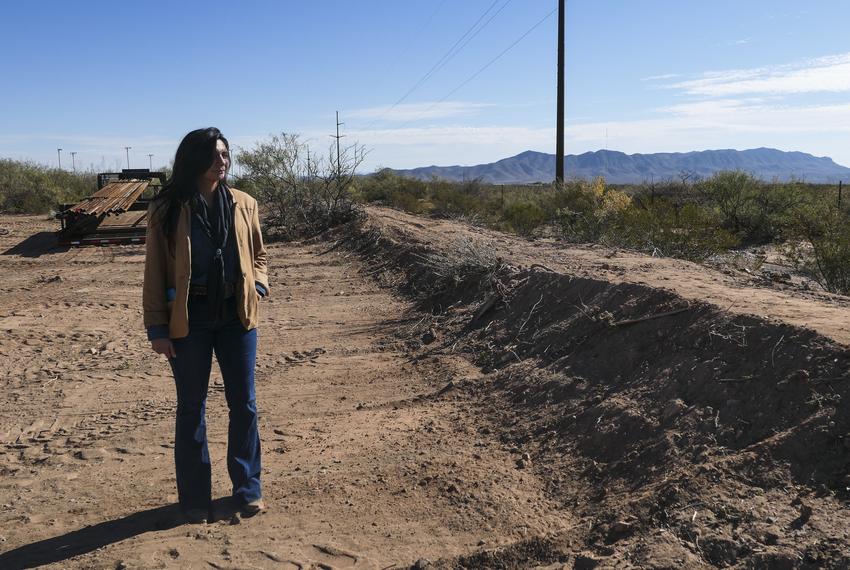 Yolanda Carmona visits the undeveloped property where she plans to build a house on the south edge of Van Horn. Carmona is a third generation rancher in Culberson County.