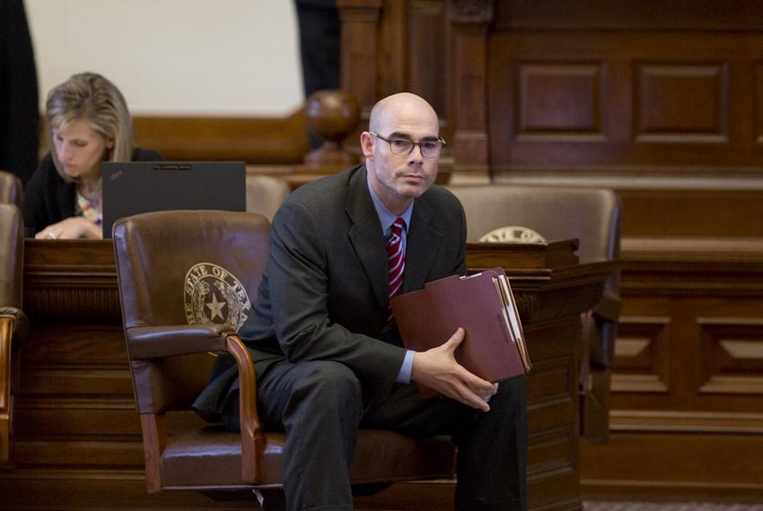 State Rep. Dennis Bonnen, R-Angleton, sits alone before discussion of the property tax bill on August 14, 2017.