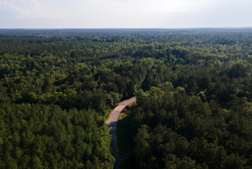 Jasper, Texas: An overhead view of Huff Creek Road and the bridge where James Byrd Jr. was beaten and chained May 29, 2023 in Jasper, Texas. Mark Felix/The Texas Tribune