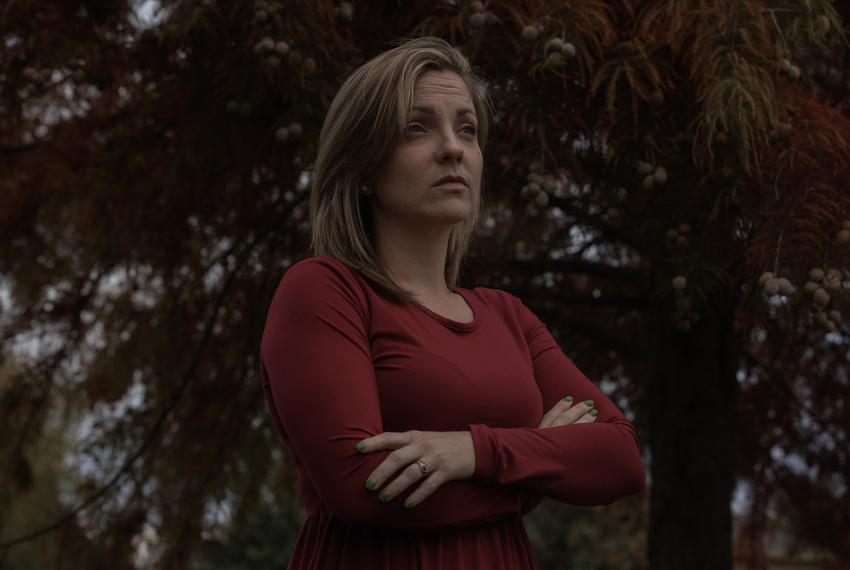 Kimberly Manzano, a new plaintiff joining nine women in a lawsuit against the state of Texas’s abortion ban, poses for portrait at a park in McKinney, TX on November 11, 2023. Manzano had a fatal fetal diagnosis and had to travel out of state to New Mexico for an abortion.