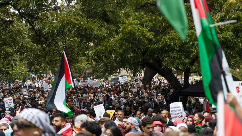 Thousands of pro-Palestinian demonstrators gather on the grounds of the state Capitol in Austin to protest the Israel-Gaza war on Nov. 11, 2023.