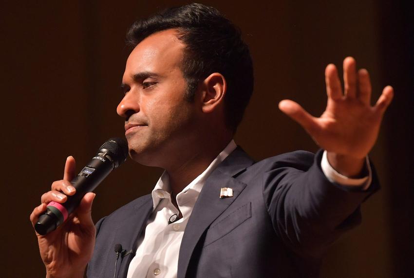 Vivek Ramaswamy, GOP presidential candidate, speaks at Wofford College in Spartanburg, South Carolina, on Oct. 9, 2023.