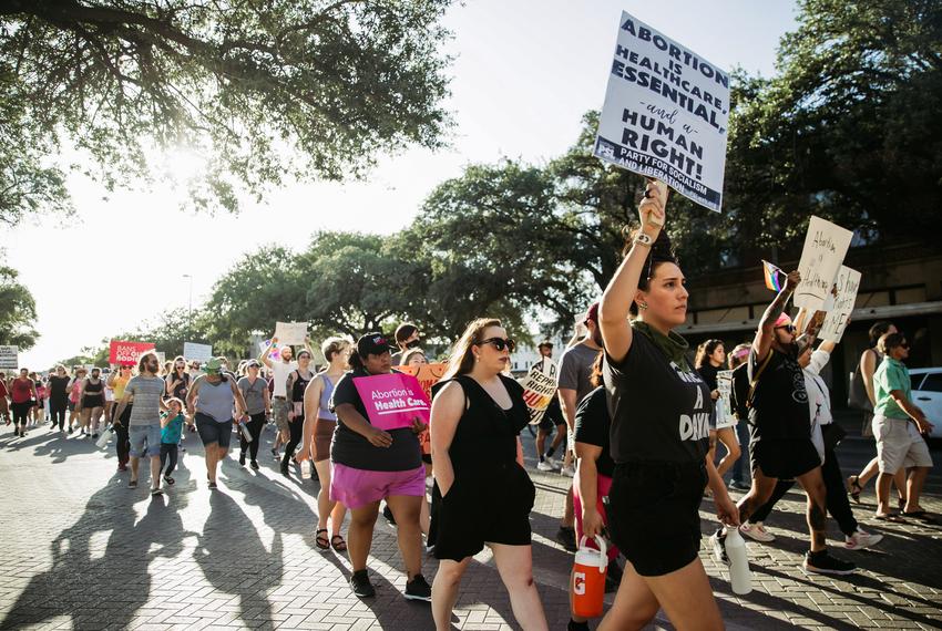 Hundreds of protestors gathered around the Federal Courthouse in San Antonio in favor of abortion rights after the Supreme Court overturned Roe v. Wade on June 24, 2022. The protest was organized by the Mujeres Marcharán Coalition.