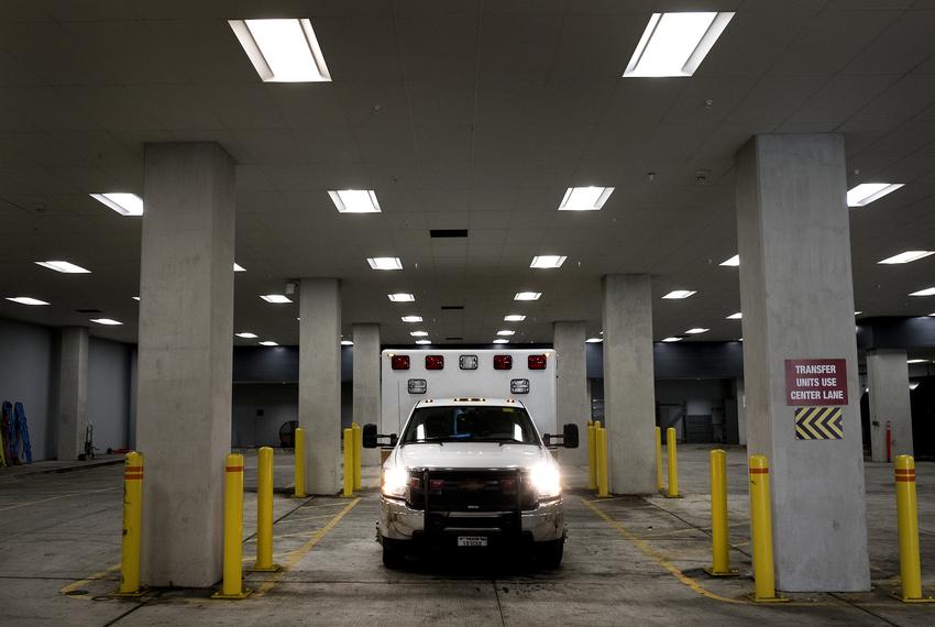 An ambulance is parked at Dell Seton Medical Center at the University of Texas 
at Austin in 2018.