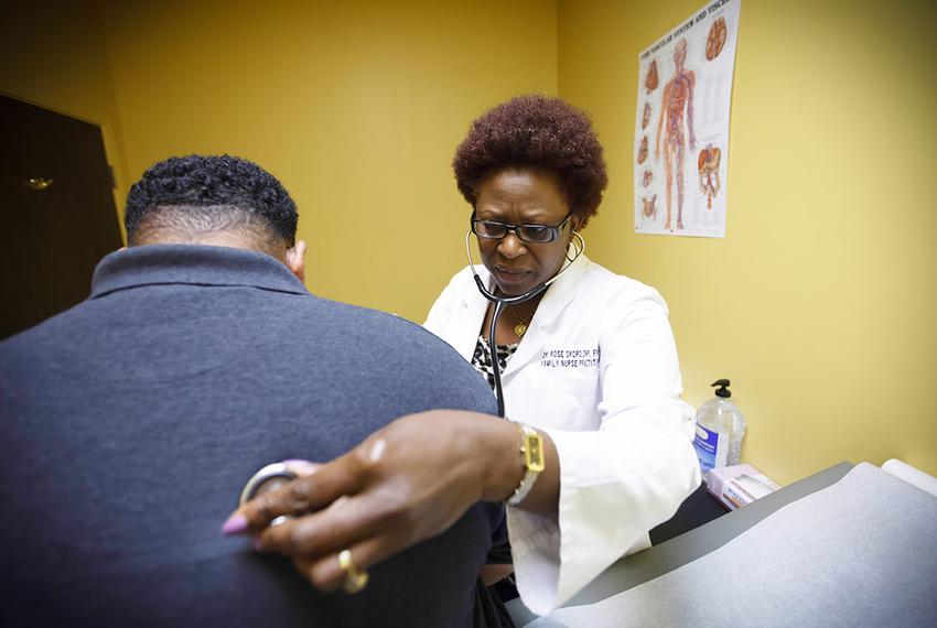 Dr. Rose Okoro, a nurse practitioner, who owns Daystar Family Clinic in Katy, is shown on May 12. 2014. She says she has struggled to treat a greater number of Medicaid patients because of state regulations.