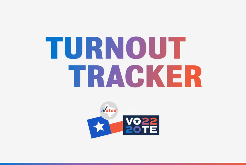 Graphic that reads, "Turnout Tracker" above a collection of voting stickers.
